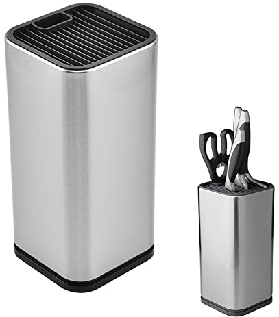 Porta Coltelli Cucina, Ceppo coltelli Vuoto, Portacoltelli in Acciaio Inossidabile, Blocco portacoltelli, con Fessura a Forbice e Foro di Drenaggio, per Riporre Vari Coltelli e Forbici