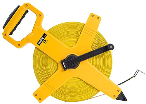 HOGARSWE Open Reel Fiberglass Tape Measure, 330 Foot Tape Measure by 1/2-Inch, Inch/Metric Scale for Engineer,Outdoor, Athletic Field, Impact Resistant ABS Shell (330FT/100M