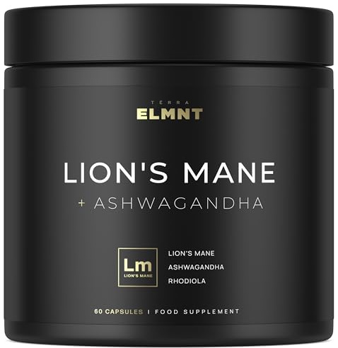 16x Strength Lions Mane Supplement Capsules Super Nootropic w. Ashwagandha & Rhodiola - Highest Potency 16:1 Lion's Mane Mushroom Extract 50% Polysaccharides Brain Supplements for Memory and Focus