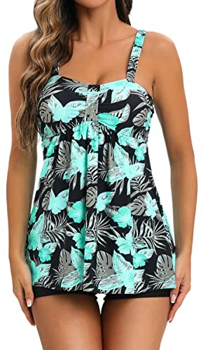 Viloree Baddräkter Kvinnor Baddräkter Sexig Push Up Bikini 2 Delar med justerbara remmar och hög midja Shorts, gröna blad, 4XL
