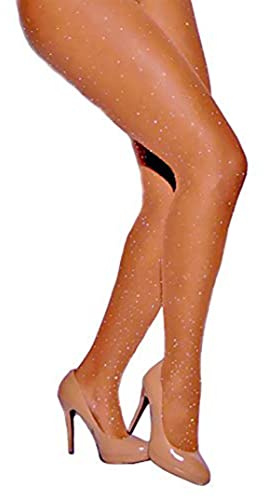 LUCKELF Collant luccicanti da donna riflessi di seta controllo superiore collant scintillanti strass calze velate, Nudo-a, taglia unica