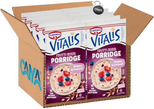 Cameo Vitalis Porridge con Fiocchi d'Avena e Deliziosi Frutti Rossi 53g [CAIYA® BOX da 10 bustine]