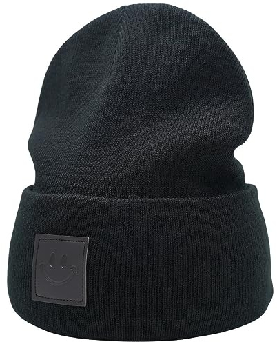 55cube Black Knit Cuffed Beanie for Men & Women - Soft Warm Winter Hat, Stretchy Daily Skully Cap, Classic Thermal Stocking Hat for Cold Weather, Outdoor Sports & Gifting, One Size Fits All