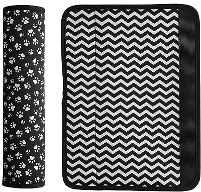 kwmobile 2X Sicherheitsgurtbezug - Neopren Gurtpolster Set - Bezug Set für Sicherheitsgurt - Schwarz Weiß - Gürtelmuster
