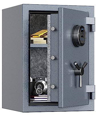 RPNB Deluxe Biometric Fireproof Safe Box,Touchscreen Digital Fingerprint Fire Proof Safe with Removable Shelf and 3 Spoke Safe Handle,Home Safe for Cash Documents Jewelry,36.4 L,Gray