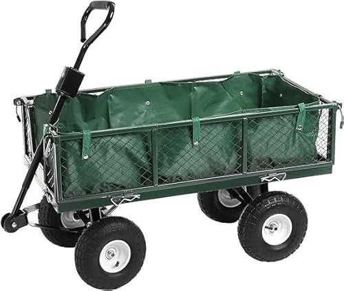 Zanbeel Heavy-duty 400 lb steel garden cart with removable mesh sides, pneumatic wheels & ergonomic handle air tires & tipping bed– perfect for gardening, lawn,landscaping,warehouse & outdoor use
