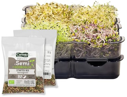 GermoglioSì STARTER KIT Germogliatore per Semi BPA Free + 2 Confezioni in OMAGGIO di Mix di Semi da 32gr. Innovativo Multifunzione Brevettato a 2 vassoi