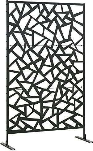Outsunny Decorative Garden Privacy Screen with Stand, 6.5FT Freestanding Metal Outdoor Divider, Decorative Privacy Panel with Expansion Screws for Garden Pool Hot Tub, Irregular Figure Style, Black