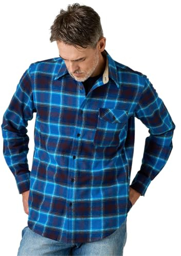 LAPASA Chemise Flanelle Homme 100% Coton Manches Longues Chemise de Bûcheron à Carreaux Douce & Confortable M138 Bleu Marine & Bleu L