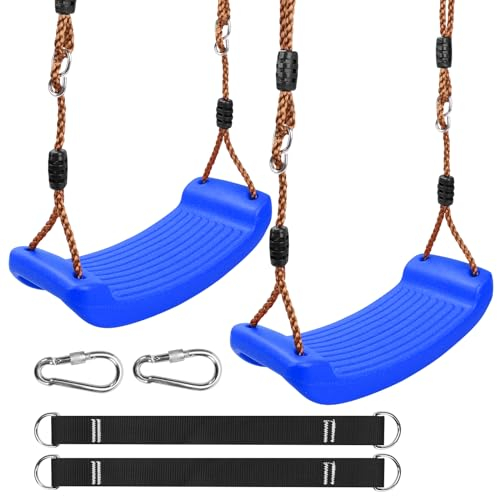 AROMUJOY Schaukel Outdoor Indoor, 2 Stück Kinderschaukel mit 4er Hängematte Gurte und 4er Karabinern, Schaukelsitz Schaukelbrett Garten für Kinder zum Schaukeln, rutschfest, Blau