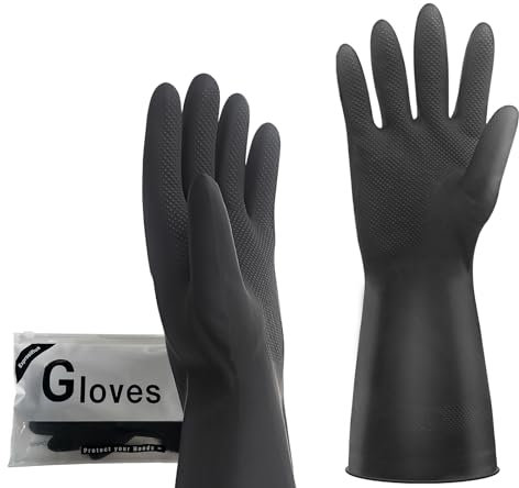 Exprosiflux Gants en caoutchouc naturel épaissi, gants de ménage réutilisables, gants de lavage de vaisselle antidérapants, gants de nettoyage de cuisine (1 paire, taille XL)