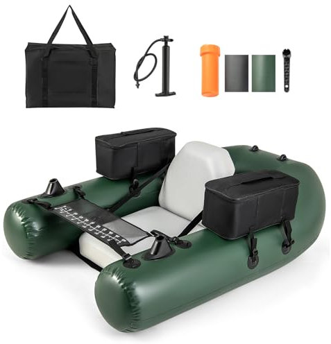 HOMASIS Aufblasbares Fischerboot mit der Linie, aufblasbares Boot mit 3 Luftkammern, Angelboot mit Fischlineal & Handpumpe & Transporttasche, 157 x 114 x 35 cm (L x B x H)