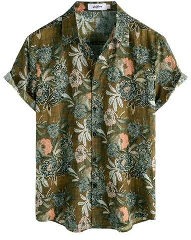 VATPAVE Mens Short Sleeve Button Down Shirts Summer Shirt 3XL KhakiWhite