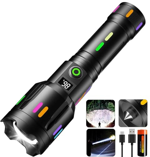 Skylla taschenlampe led aufladbar extrem hell 500000 Lumen,Mit Auto-Sicherheitshammer Einstellbarer Fokus USB-Ausgang,wasserdicht, 6 Lichtmodi für outdoor Camping Wandern Notfälle (5000mAh Akku)