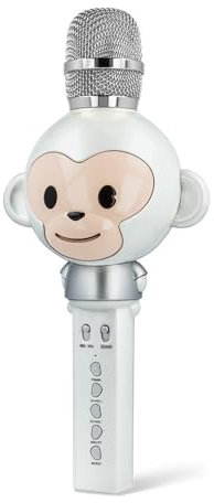 maxlife Bluetooth Kinder Mikrofon mit Lautsprecher Weiß Äffchen - Stimmenverzerrer Mikrofon Kinder mit Echo und Equalizer - Ideal Karaoke Mikrofon Kinder - Kompatibel mit Bluetooth Android iOS