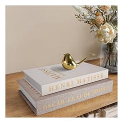 RolenBox Decorative Books for Home Decor, Coffee Table Decor with Linen White Books Stack Bookshelf, Fake Book Double as Libros Decorativos and Photo Storage (2 Piece Set)