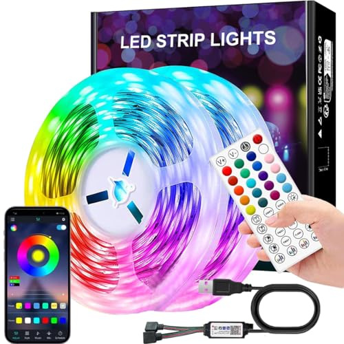 Liwqolx Ruban Led 40M (20M * 2), RVB Bande LED avec Télécommande et Bluetooth APP, Synchronisation de Musique, Bande Led à Intensité Variable ChaîNe Autocollante Pour La Maison, La FêTe, Chambre