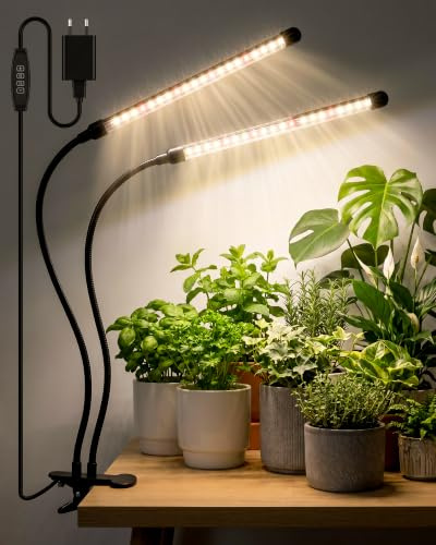 Bamworld Odlingsljus Med Klämma Tvåhuvudade LED Odlingsljus För Inomhusväxter 42 Fullspektrum LED Lampor 3 Lägen Och 10 Dimmningsnivåer Timersfunktion För Plantor Sukulenter Örter Och Blommor