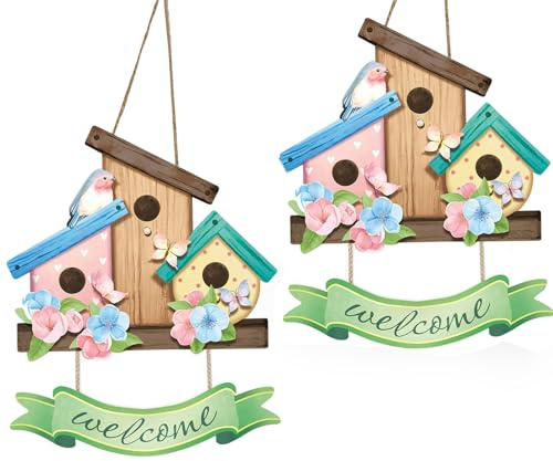 2 cartelli di benvenuto da giardino, decorazioni in legno, per la primavera, per la porta, decorazione da appendere