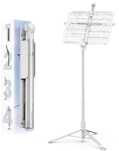 KraftGeek 66 Portable Music Stand for Sheet Music,Folding Aluminum Music Stand with Expandable Tray, for Guitar, Violin, Flute, Practice & Performance, No Assembly Required