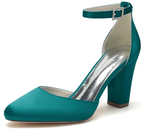 ENWIND Zapatos De Salón De Mujer Punta Cerrada Bloque Tacón Zapatos De Novia Zapatos De Vestido De Fiesta De Boda con Hebilla De Diamantes De Imitación
