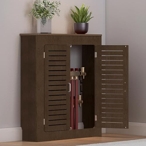 Modern MDF kylarskydd med Louvered Grillgolvgolv-nding värmeskåp hylla2 dörrar kalvspaltar hem vardagsrum dekor (WalnutL 80 x H 80 x T20 cm/31 x 31 x 8 tum)