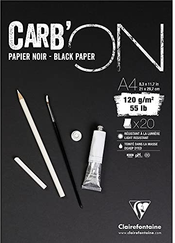 Clairefontaine 975039C Zeichenblock Carb´On (120 g, ideal für Trockentechniken, DIN A4, 21 x 29,7 cm, geleimt, 20 Blatt) schwarz
