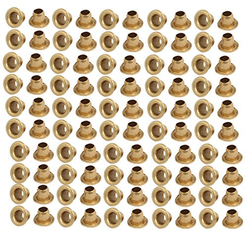 Sourcingmap® 100 pcs M2,5 x 2,5 mm Plaqué laiton en métal creux Oeillets rivets Doré