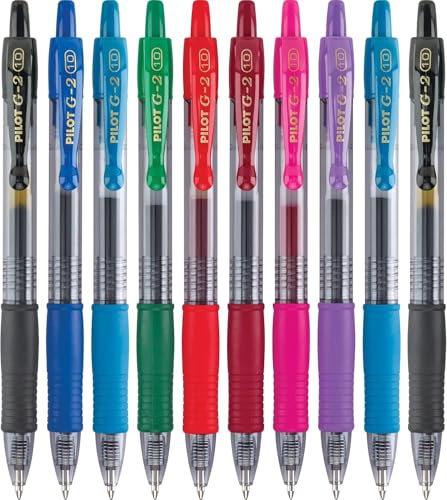 Pilot G2 Premium Retractable Gel-Ink Rolling Ball Pens, Bold Point (1.0mm), 1.0 Gel Pens, Assorted, 10-Pack - Ideal for School, Journaling, & Office Writing