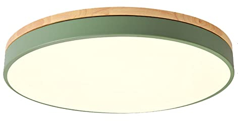 Deckenleuchte Grün Metall und Holz,LED Dimmbar mit Ferbedienung 24W Deckenlampe Modern Rund Design Deckenbeleuchtung Schlafzimmer Galerie Bad Gang Flur Toilette Balkon Wohnräume Badleuchte (Dimmbar)