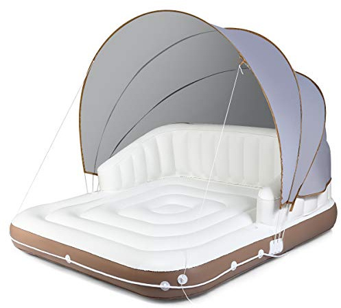 Giantex Canopy Island Inflatable Lounge, Floating Island Raft w/SPF50+ Retractable Detachable Sunshade, 71 x 71 Inflatable Pool Float Canopy w/2 Cup Holders Backrest Armrest for Pool Lake River