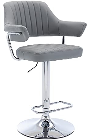 HNNHOME, Moderne, gepolsterte Drehstuhl-Barhocker, Kunstleder (Hellgrau)