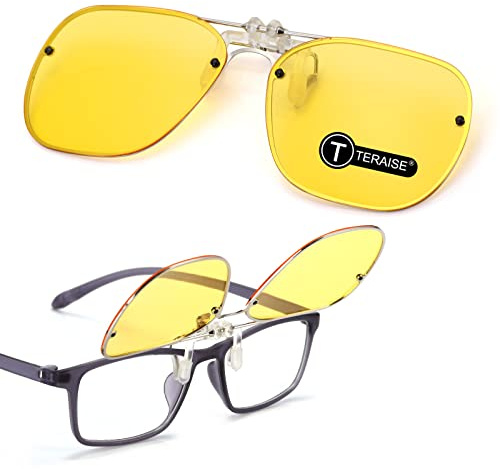 TERAISE Clip Lunettes Conduite de Nuit pour Hommes Femmes Polarisé Lunettes de Vision Nocturne Anti-Éblouissement UV400 Surlunettes de Soleil (Jaune, 60 * 47mm)