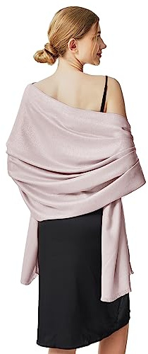 vimate formal Dresses Shawl, Ladies Sparkle Pink Pashmina Scarves and Wraps for Wedding Evening Party Dresses (UK-Baby Pink & Silver)