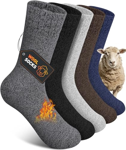 SIMIYA Mens Wool Socks Winter Thick Socks Knitting Soft Warm Sock for Boots Ski Hiking (5 Pairs)