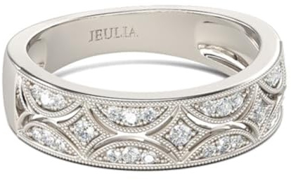 Jeulia 925 Sterling Silver Rings Milgrain Round Cut Women's Band Anniversary Promise Rings with Jewelry Box for Her Women Ladiess