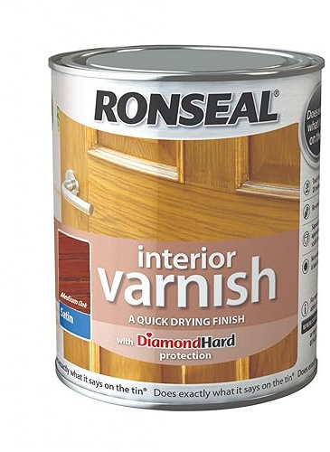 SAVING HUB Interior Varnish Satin Paint Tin - Suitable for Doors, Windows, Joinery and Furniture - Diamond Hard Protection Quick Drying Finish Paint (750ml, Medium Oak)