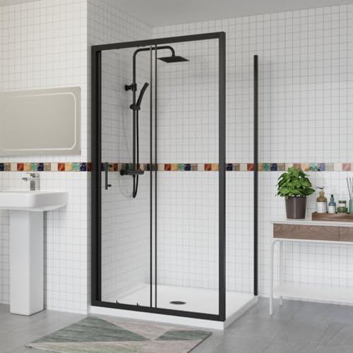 Aquariss 1100x800mm Sliding Shower Enclosure with Side Panel Black