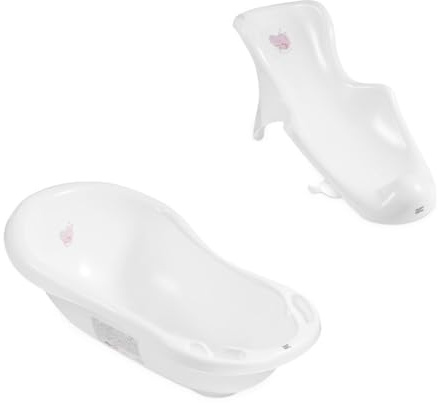 Hylat Baby Bañera para bebés con tapón y asiento de baño - Certificado TÜV Rheinland - antideslizante y cómoda para los primeros meses de vida - Colección Lite - Color: Blanco, Diseño: Hug Me