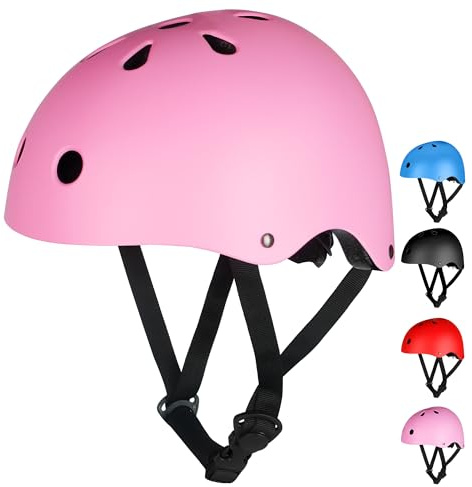 Casco da bici per bambini dai 3 ai 13 anni, regolabile, leggero, per skateboard, multi-sport, per ciclismo, colore rosa, S: 50-54 cm