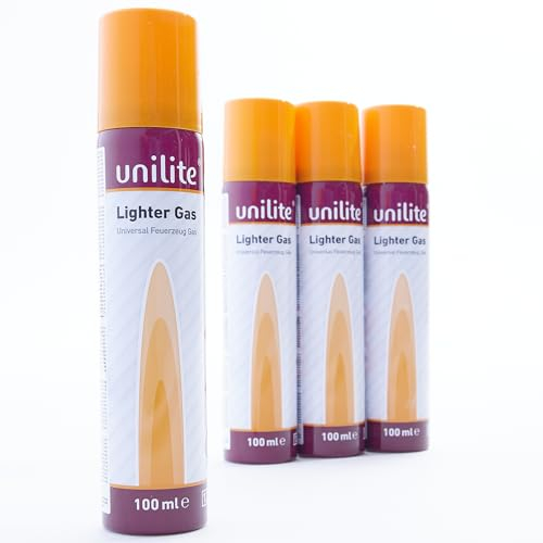 UNILITE 12, 8 oder 4 x Feuerzeuggas 100 ml Kartusche zum nachfüllen für Feuerzeuge, Flambierbrenner, Sturmfeuerzeug, Stabfeuerzeug & Co. – mit 5 x Adapter – Feuerzeug-Gas – Nachfüllgas (4)