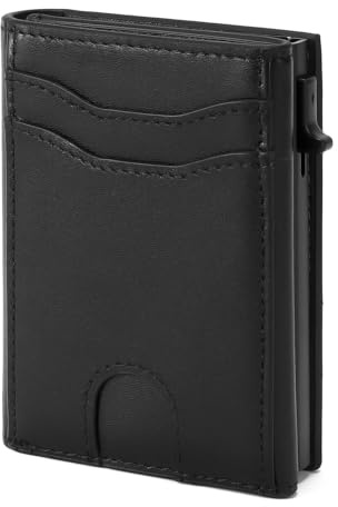 SENDEFN Carteras para Hombre, Cartera Tarjetero con Bloqueo RFID, Automática Pop Up Cartera de Cuero, Billeteras con Cierre magnético con Caja de Regalo