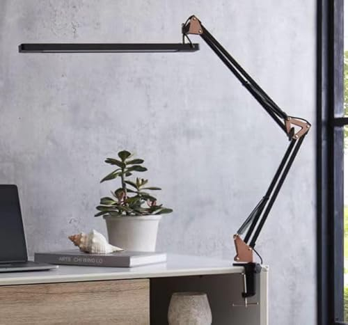 SKYLEO LED Desk Lamp with Clamp - LED Desk Light for Office - 5 Color Modes X 11 Brightness Levels - 1200LM - Memory Function - 12W Study Lamp - Rose Gold with Black
