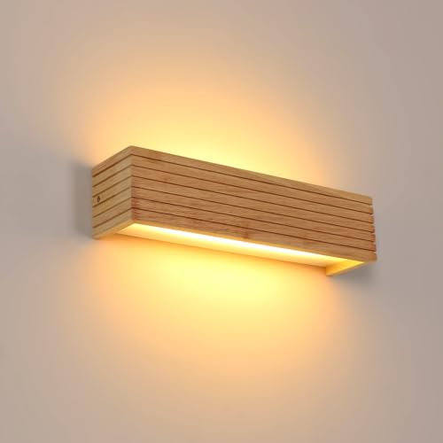 Pheashine Aplique de Pared LED, Lámpara de Pared Moderna de Madera 3000K, Aplique Interior Nórdico para Salón, Dormitorio, Cocina, Oficina, Blanco Cálido