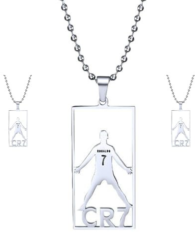 Fußball Nummer 7 Halskette für Männer, Silber Halskette Nummer 7, Fußball-Trikot-Halskette, 7-Fußballspieler-Anhänger-Halskette, Edelstahl Anhänger Halskette Hip Hop Punk Halskette Für Fußballfans