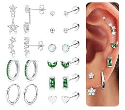 CASSIECA 10 Paar Piercing Ohr Silber für Damen Chirurgenstahl Ohrringe Medizinische Ohr Piercings Set CZ Blume Ohr Piercing Hypoallergene Ohrstecker Silber Conch Tragus Mehrfach Piercing Schmuck