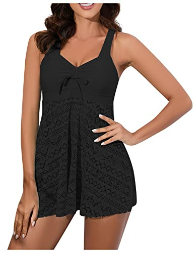 Maillots Deux Pièces Femme Grande Taille Tankini Taille Haute Sexy Amincissant Maillot De Bain Shorty Ensemble avec Armature Bikini D'été Marque Pas Cher Beachwear(Noir,XXL)