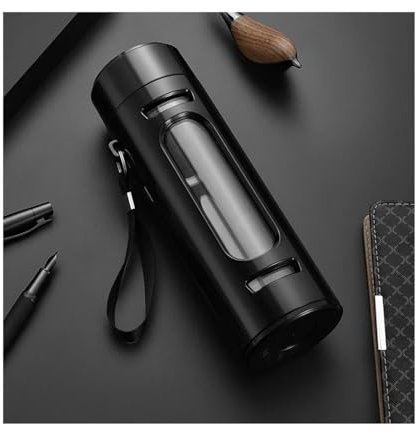 YBNSXP Quality Business Glass Tea Bottle High Borosilicate 400ML 500ml Tea Glass Water Bottle with Tea Infuser Glass Water Teas Bottle(600ml Black)