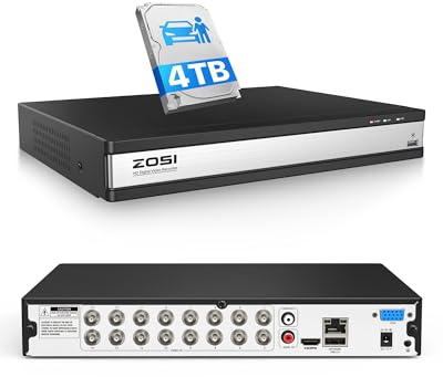 ZOSI 1080p 16CH H.265+ CCTV DVR Grabador de Vídeo con 4TB Disco Duro para Kit Cámara de Vigilancia, Alarma de Movimiento, Acceso Remoto