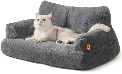 MEWOOFUN Katzenbett, Flauschig und weich Katzensofa Katzencouchbett für mittlere und kleine Hunde/Katzen, süßes Katzenbett mit Rutschfester Unterseite (Dunkelgrau, L 66 x B 48 x H 33 cm)